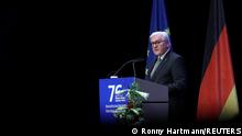 German President Frank-Walter Steinmeier delivers a speech during the 76th anniversary of the liberation of the Buchenwald concentration camp, at the German National Theatre in Weimar, Germany April 11, 2021. Ronny Hartmann/Pool via REUTERS