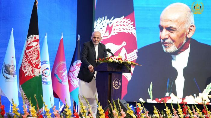 Afghan president Ashraf Ghani gives a speech in Kabul