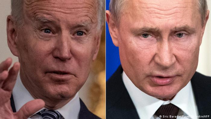 Combined portrait photos of Joe Biden and Vladimir Putin