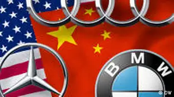 Symbolbild Deutsche Automarken Audi Mercedes Benz BMW USA China