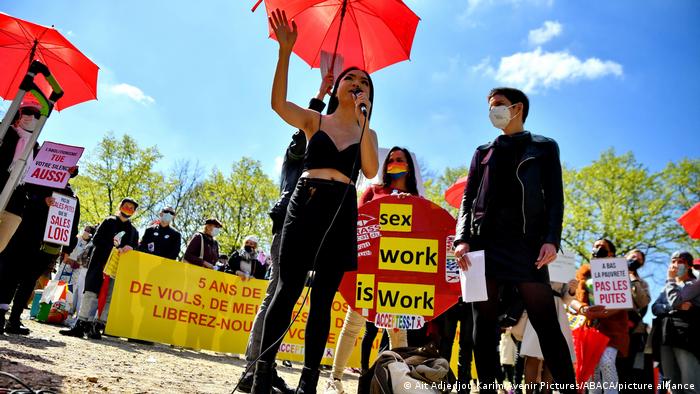 Sex workers protest against the 5 years law of penalization of the client of prostitution