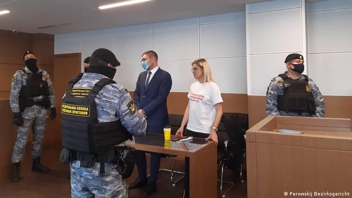 Юрист ФБК Любовь Соболь в московском суде 15 апреля 2021 года