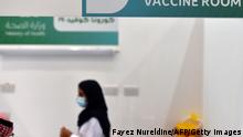 This picture taken on December 17, 2020 shows a view of the vaccine room where the Pfizer-BioNTech COVID-19 coronavirus vaccine (Tozinameran) is being administered as part of a vaccination campaign by the Saudi health ministry in Saudi Arabia's capital Riyadh. (Photo by FAYEZ NURELDINE / AFP) (Photo by FAYEZ NURELDINE/AFP via Getty Images)
