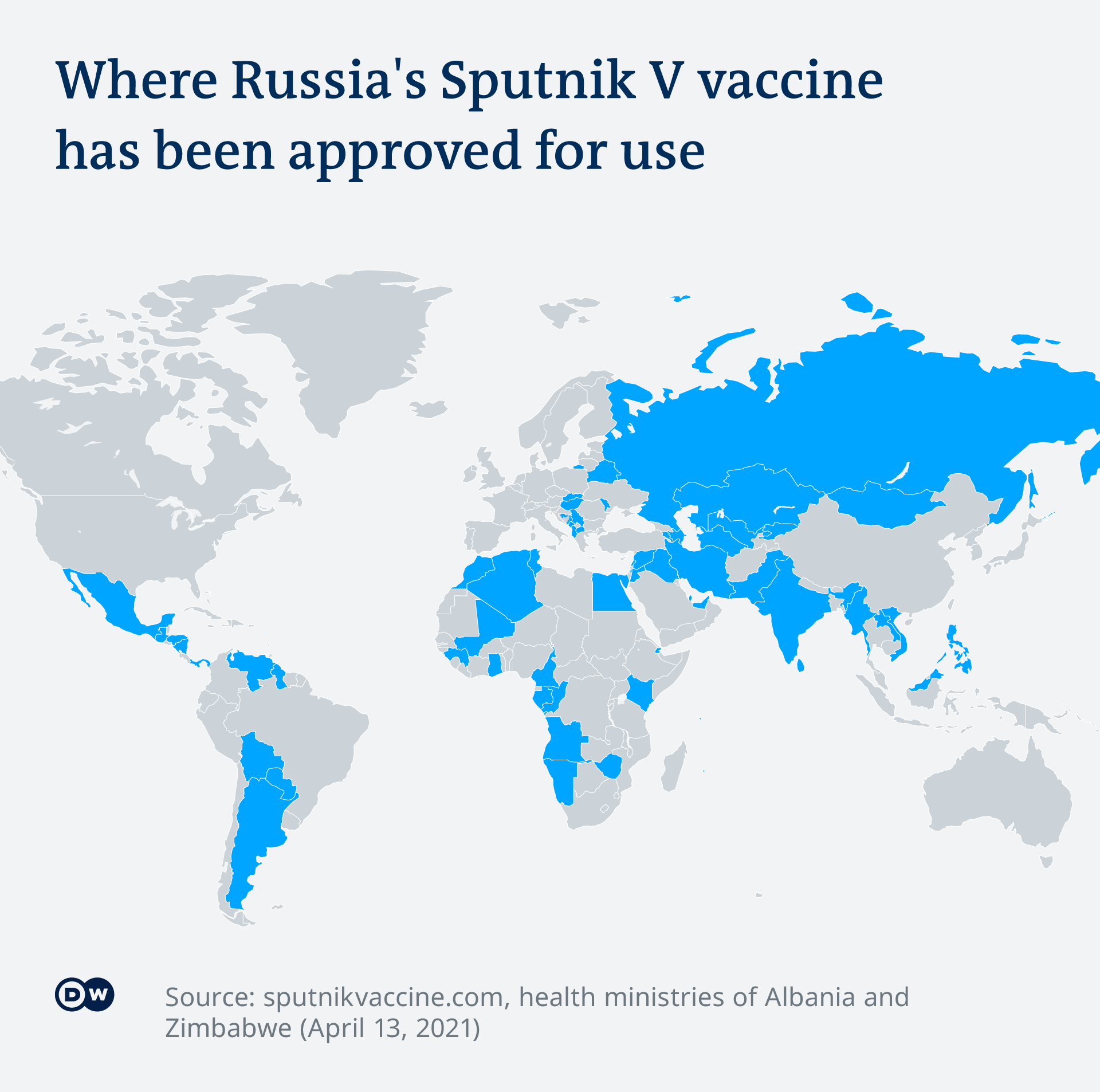 Map indicating where Sputnik V has been approved