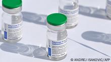 This picture taken on April 15, 2021, shows vials of Sputnik V coronavirus vaccine during Serbian President's visit to Belgrade's Torlak Institute, where the vaccine has been manufactured. - Moscow on April 14, 2021 announced the start of production of its Sputnik V coronavirus vaccine in Serbia, the first European country outside Russia and Belarus to begin manufacturing the jab. (Photo by Andrej ISAKOVIC / AFP)
