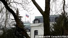 FILE PHOTO: A national flag of Russia flies on the Russian embassy in Prague, Czech Republic, March 26, 2018. REUTERS/David W Cerny/File Photo