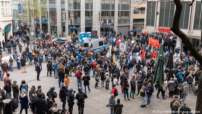 Dozens participate in a protest in Stuttgart's city center