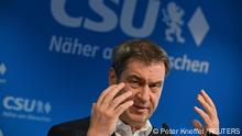Bavarian State Premier and Christian Social Union (CSU) leader Markus Soeder speaks after a CSU leadership meeting in Munich, Germany, April 19, 2021. Peter Kneffel/Pool via REUTERS