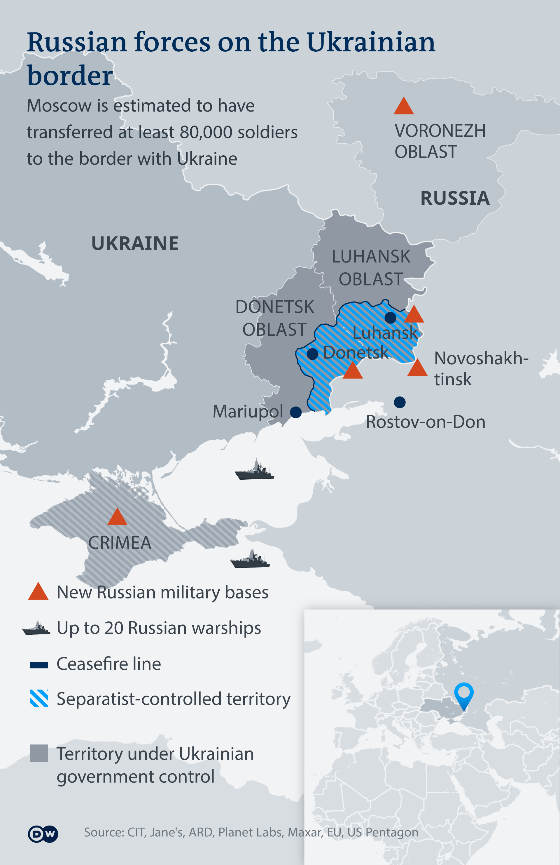 Infographic showing where Russian troops and vessels were located during recent exercises