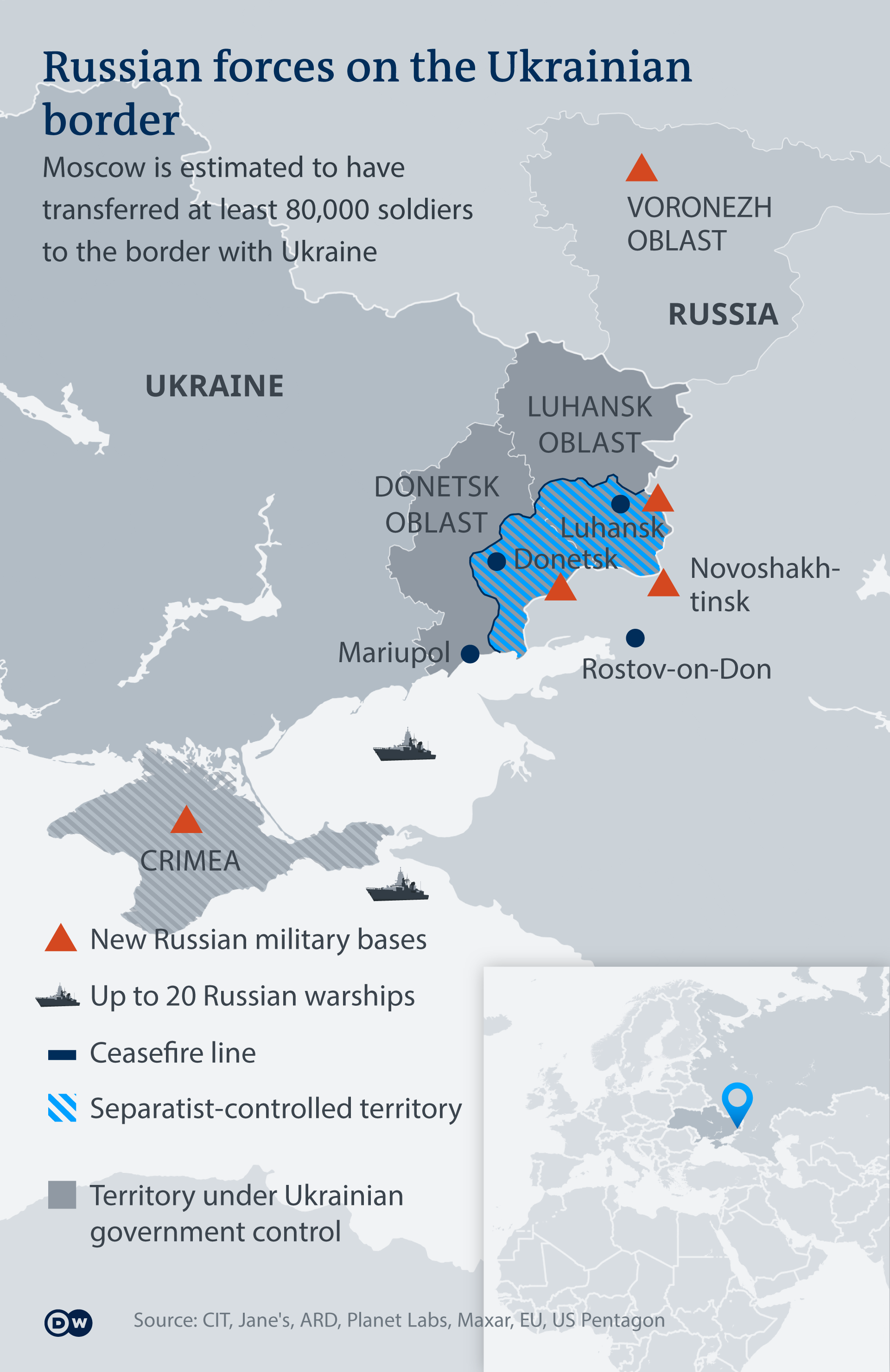 An infographic showing the Russian positions on the Ukrainian border