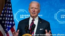 President Joe Biden speaks to the virtual Leaders Summit on Climate, from the East Room of the White House, Thursday, April 22, 2021, in Washington. (AP Photo/Evan Vucci) 