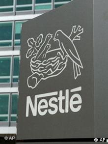 Nestle logo outside the company's headquarters in Switzerland