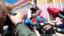 Albania's Socialist Party leader Edi Rama speaks to the media after casting his vote during the parliamentary election, in Surel, near Tirana, Albania April 25, 2021. REUTERS/Florion Goga