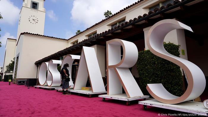 A large sign advertising the Oscars.