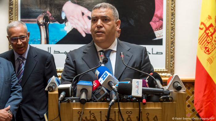 Moroccan Interior Minister Abdelouafi Laftit speaks at a press conference.