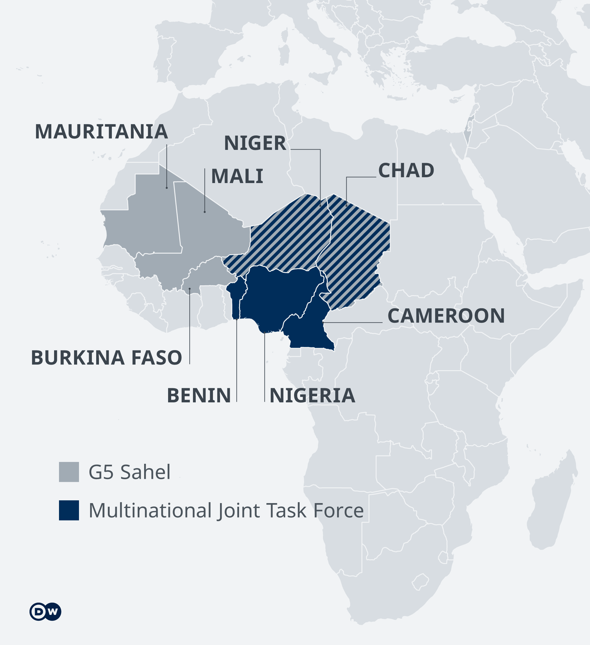 Map of the G5 Sahel states in Africa 