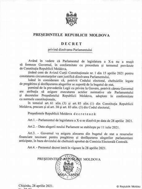 Dekret zur Auflösung des moldauischen Parlaments