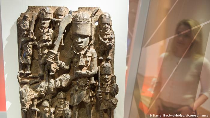 A Benin Bronze artefact on display at a museum