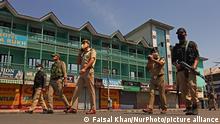 Indian security forces patrol during Coronavirus lockdown in Srinagar, Kashmir, India on April 30, 2021. Authourities imposed 84-hour Corona lockdown in Jammu and Kashmir to curb further spread of COVID-19 Coronavirus infection.A 25- year- old was among 17 more people who died of COVID-19 Coronavirus in Jammu and Kashmir and with these fresh fatalities, the death toll has climbed to 2270 in Jammu and Kashmir. (Photo by Faisal Khan/NurPhoto)
