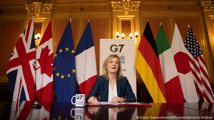 Großbritannien Liz Truss G7 Videokonferenz