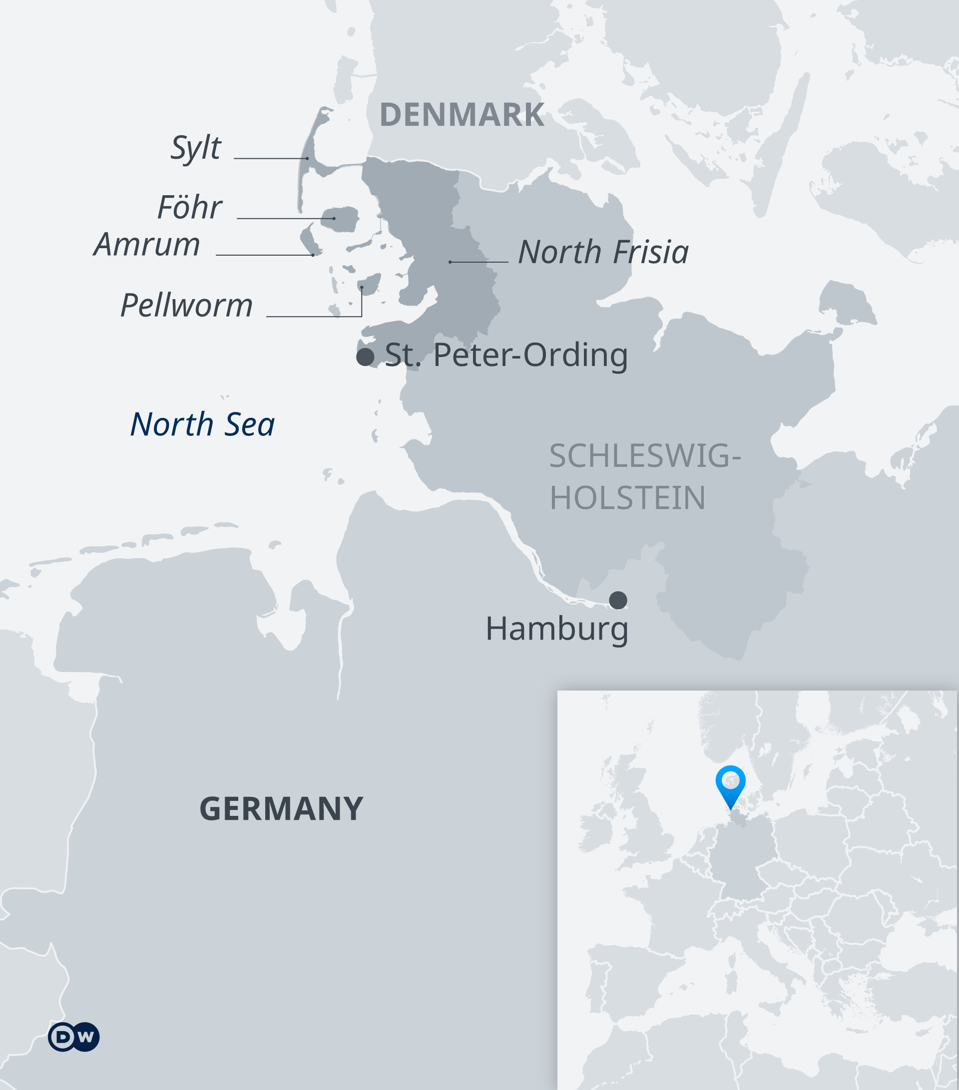 Karte von Nordfriesland im Bundesland Shelswick-Holstein in Deutschland