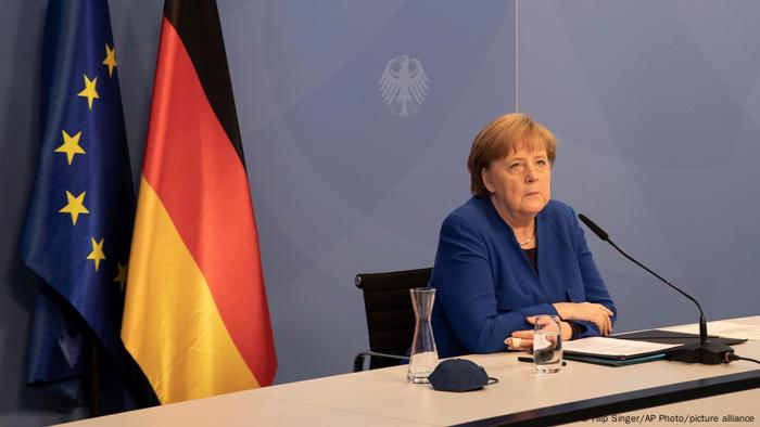 German Chancellor Angela Merkel attends the virtual Petersberg Climate Dialogue conference