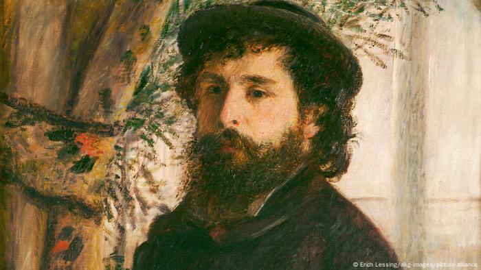 Gemälde zeigt den Maler Claude Monet mit Rauschebart und Hut auf den braunen Haaren. Er blickt seitlich aus dem Bild heraus.
