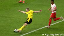 Soccer - DFB Cup - Final - RB Leipzig v Borussia Dortmund - Olympiastadion, Berlin, Germany - May 13, 2021 Borussia Dortmund's Erling Braut Haaland scores their fourth goal Pool via REUTERS/Maja Hitij DFB regulations prohibit any use of photographs as image sequences and or quasi-video.