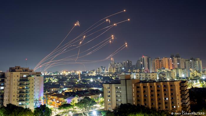 Israel's Iron Dome intercepting rockets launched from the Gaza strip in May 2021