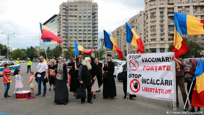 Anti-vaccination protesters in Bucharest, Romania