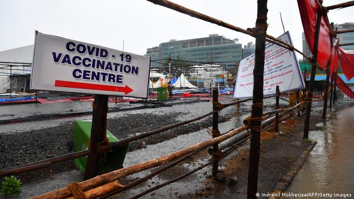 COVID-19 vaccination center placard in the storm 