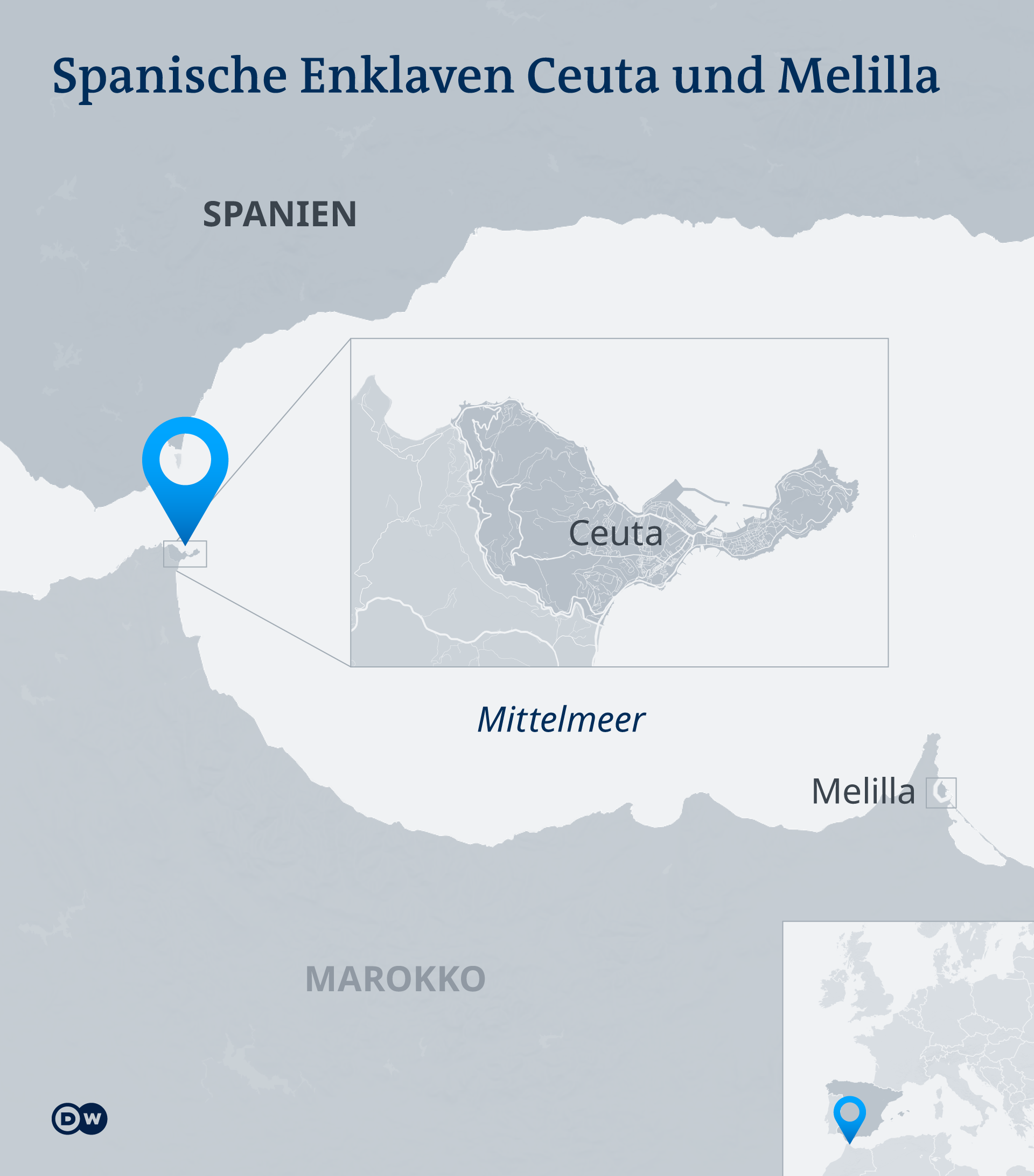 Infografik: Karte der spanischen Enklaven Ceuta und Melilla
