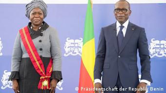 
Le président Patrice Talon (à droite), posant avec sa vice-présidente, Mariam Chabi Talata née Zimé Yérima
