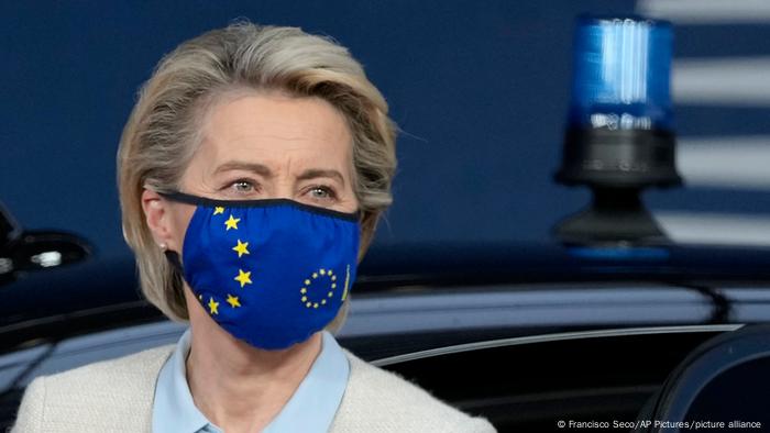 European Commission President Ursula von der Leyen arrives for an EU summit at the European Council building in Brussels