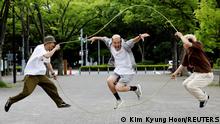 Double-dutch rope-jumper KAI, 29, and his team REG STYLE pose for a portrait while practicing at Yoyogi park in Tokyo, Japan, May 2, 2021. I also think we probably don't need to go out of our way to hold them, (the Games) KAI said. But if they could give people energy and take place in a happy mood, I think they should definitely take place. REUTERS/Kim Kyung-Hoon SEARCH KYUNG-HOON PORTRAITS FOR THIS STORY. SEARCH WIDER IMAGE FOR ALL STORIES