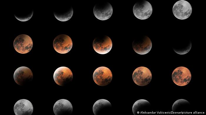 Fases del eclipse lunar; luna de sangre (30.09.2020).