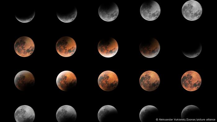 Fases del eclipse lunar; luna de sangre (30.09.2020).