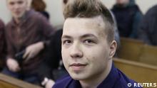 Opposition blogger and activist Roman Protasevich, who is accused of participating in an unsanctioned protest at the Kuropaty preserve, waits before the beginning of a court hearing in Minsk, Belarus April 10, 2017. Picture taken April 10, 2017. REUTERS/Stringer