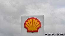 This file photograph taken on January 30, 2018, shows the logo of energy giant Royal Dutch Shell at a petrol station in London.