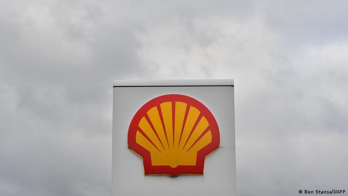 This file photograph taken on January 30, 2018, shows the logo of energy giant Royal Dutch Shell at a petrol station in London.