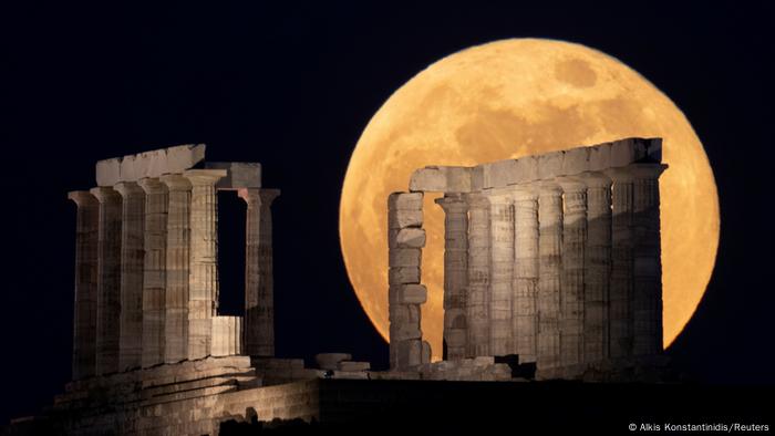 Superlua em Atenas, 2021: Templo de Poseidon parece de brinquedo