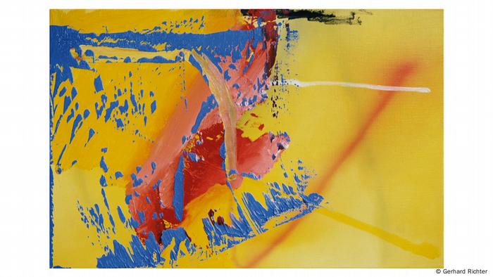 Blue and red streaks on a yellow background