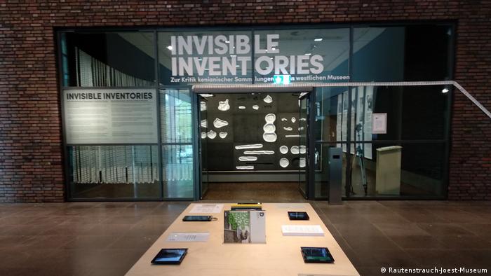 The Rautenstrauch-Joest-Museum in Cologne with a sign for the Invisible Inventories exhibiton.
