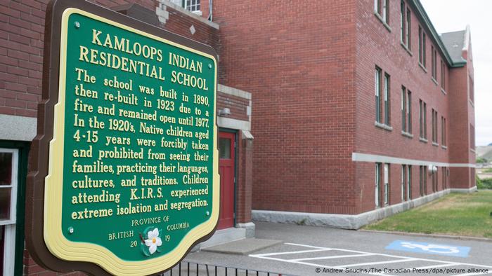 A sign tells the story of Kamloops school