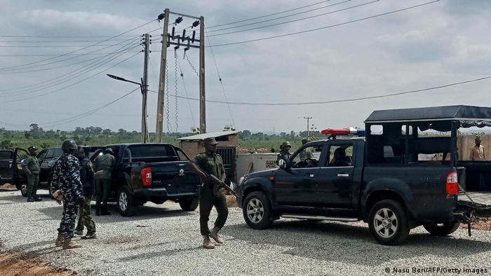 Security personnel arrive at the scene of a student kidnapping in Nigeria