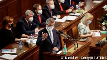 +++ 03/06/2021+++ Czech Prime Minister Andrej Babis speaks at a parliamentary session during a no-confidence vote for his government, in Prague, Czech Republic, June 3, 2021. REUTERS/David W Cerny