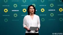 Germany's Green Party co-chairwoman Annalena Baerbock speaks to media after first exit poll for the Saxony-Anhalt state elections announced, in Berlin, Germany, June 6, 2021. Markus Schreiber/Pool via REUTERS
