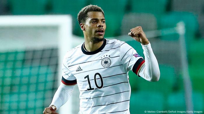 Lukas Nmecha of Germany celebrates after scoring his team's first goal during the 2021 UEFA European Under-21 Championship Final