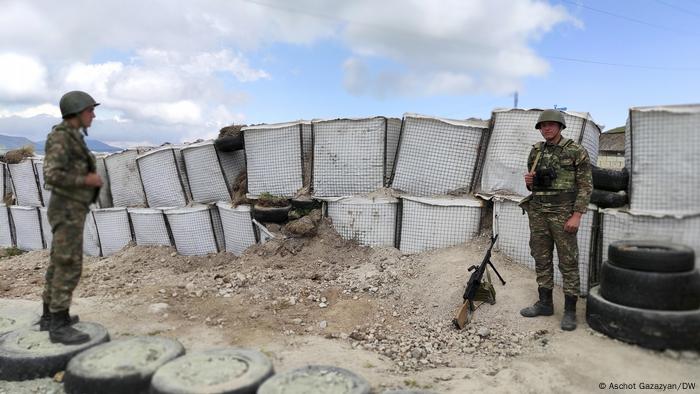 Armenian soldiers at the border with Azerbaijan