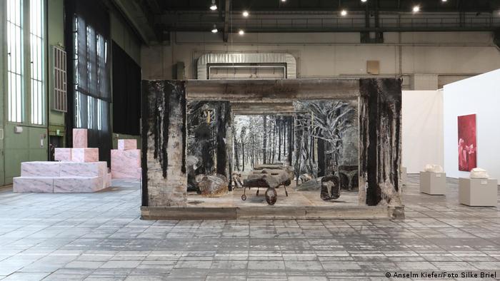 Anselm Kiefer installation 'Winterreise': a stage depicting a grim winter forest.
